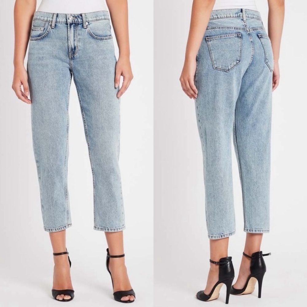 CURRENT/ELLIOT The His Jean Mid Rise Light Wash  Cropped Jeans in Channel Blue